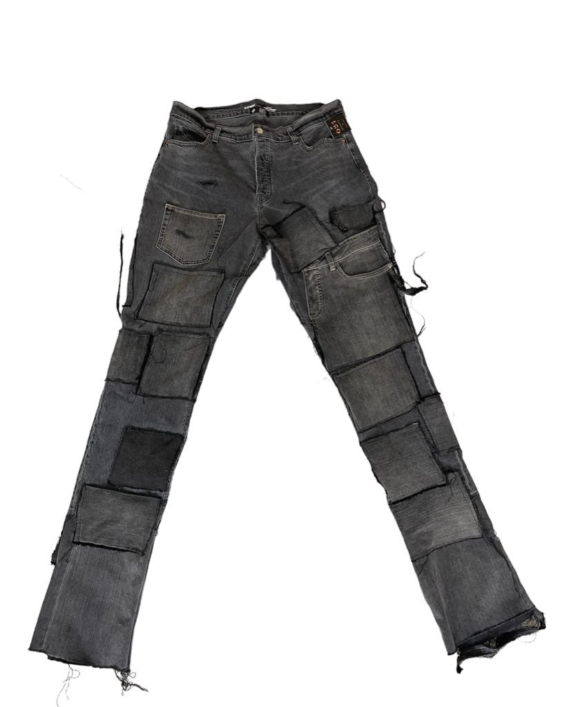 Customized Raw Hem Patchwork Jeans
