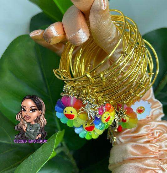 Hippie Flower Charm Bangles