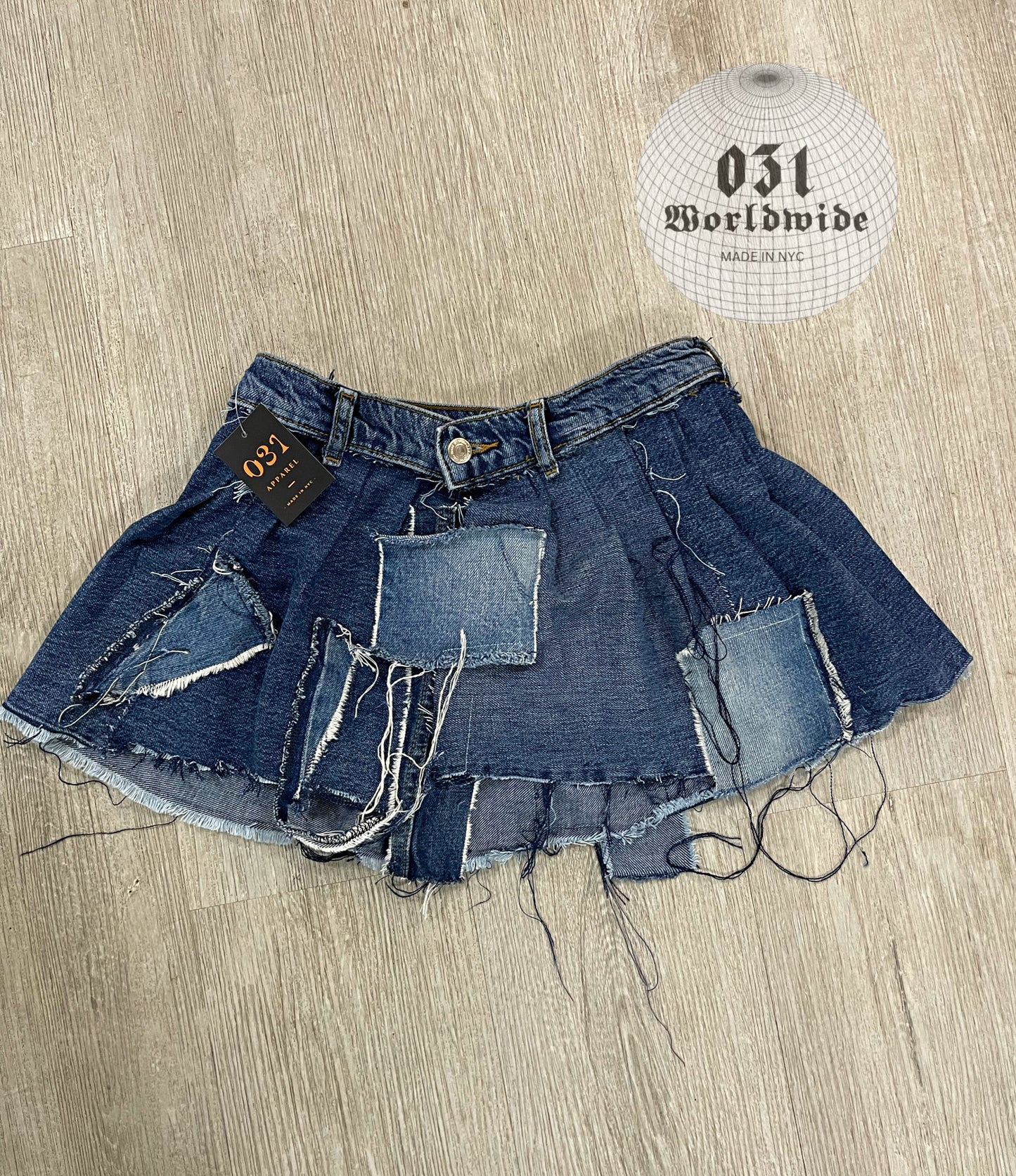 Patchwork Denim Pleated Skirts